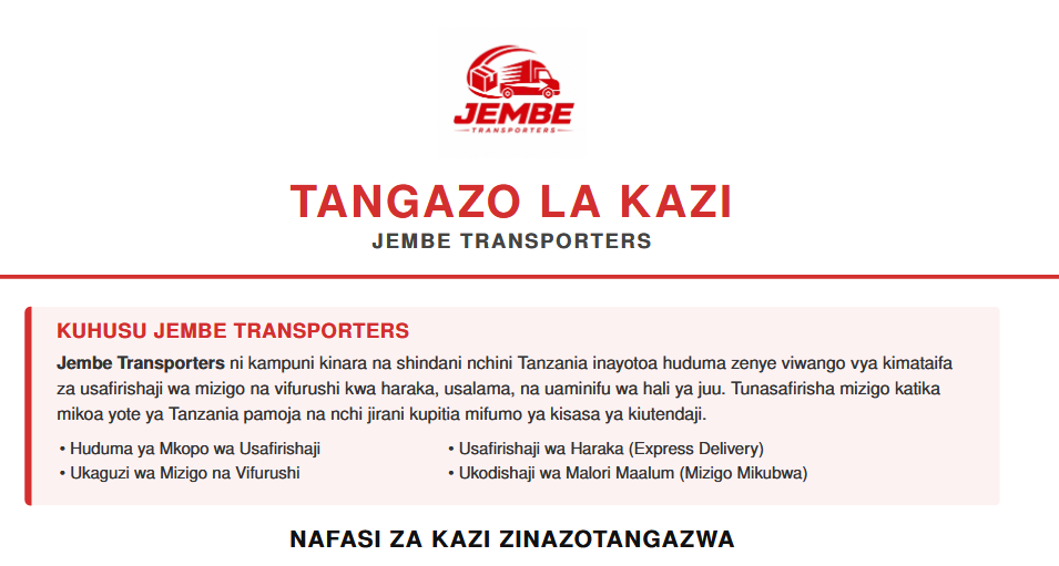 Jembe Transporters Job Vacancies 2026 | Multiple Positions