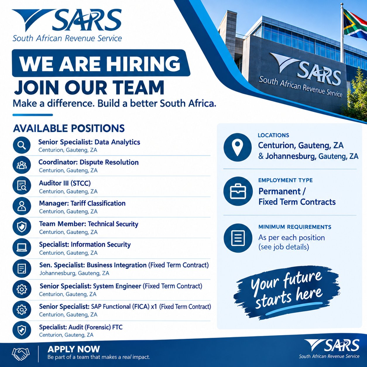 South African Revenue Service (SARS) Multiple Vacancies 2026